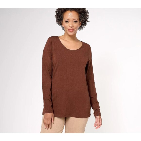 Belle by Kim Gravel Primabelle Long Sleeve Scoop Neck Top Coffee Bean L A605817 - Picture 1 of 1